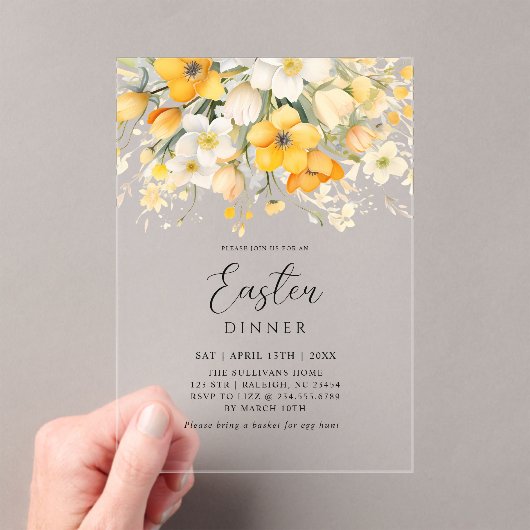 Modern Yellow Spring Floral Easter Dinner Acryleinladungen (Insitu (Handheld))