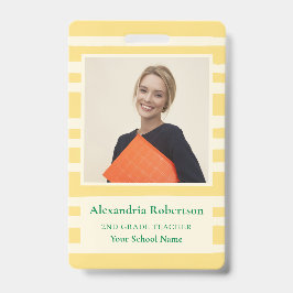 Modern Yellow Stripes Teacher Photo ID Badge Ausweis