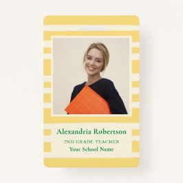 Modern Yellow Stripes Teacher Photo ID Badge Ausweis