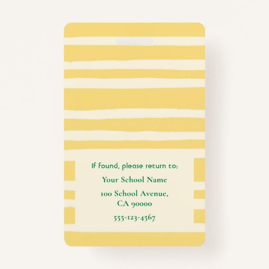 Modern Yellow Stripes Teacher Photo ID Badge Ausweis (Rückseite)