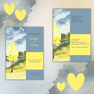 Modern Yellow Tree Landscape destination Wedding Einladung