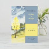 Modern Yellow Tree Landscape destination Wedding Einladung (Stehend Vorderseite)