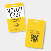 Modern Yellow Volunteer ID Logo QR Code Ausweis (Vorder- & Rückseite)
