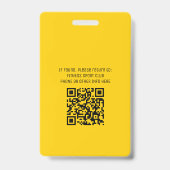 Modern Yellow Volunteer ID Logo QR Code Ausweis (Rückseite)