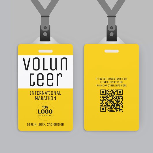 Modern Yellow Volunteer ID Logo QR Code Ausweis