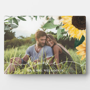 Modern Yellow Watercolor Sunflowers Photo Wedding Fotoplatte