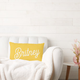 Modern Yellow White Monogram und Name Lendenkissen