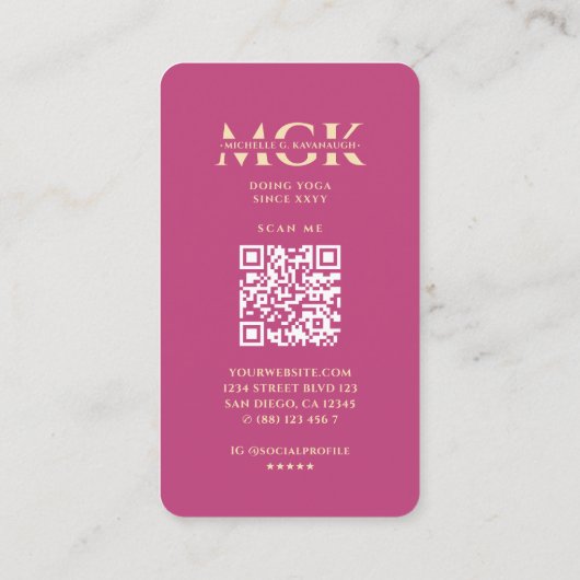 Modern Yoga Instructor Monogram Pink Gold Mandala Visitenkarte (Rückseite)