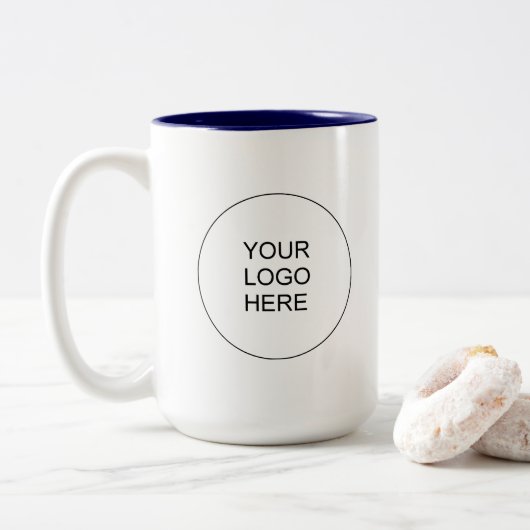 Modern Your Upload Business Logo Navy Blue White Zweifarbige Tasse (Mit Donut)