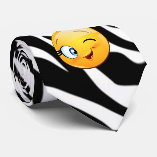 Modern Zebra Print, Emoji Winking Krawatte (Gerollt)