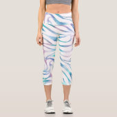 Modern Zebra Print Glam Blue Lila Glitzer Capri Leggings (Vorderseite)