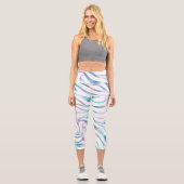 Modern Zebra Print Glam Blue Lila Glitzer Capri Leggings (Vorderseite)