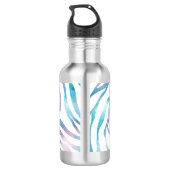 Modern Zebra Print Glam Blue Lila Glitzer Edelstahlflasche (Rückseite)