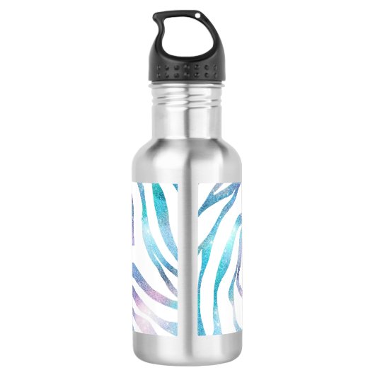Modern Zebra Print Glam Blue Lila Glitzer Edelstahlflasche (Rückseite)