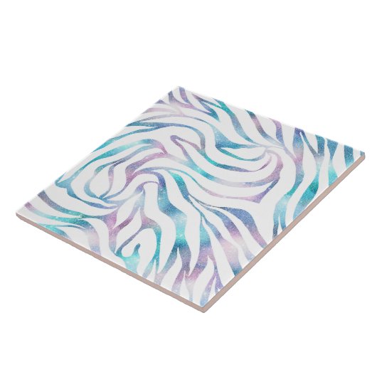 Modern Zebra Print Glam Blue Lila Glitzer Fliese (Seite)