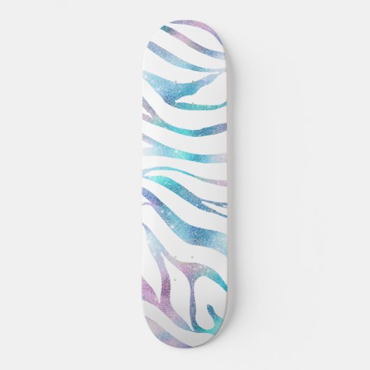 Modern Zebra Print Glam Blue Lila Glitzer Skateboard (Vorderseite)
