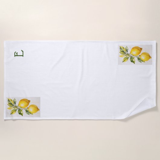 Modern Zesty Lemon Monogram Strandtuch (Vorderseite)