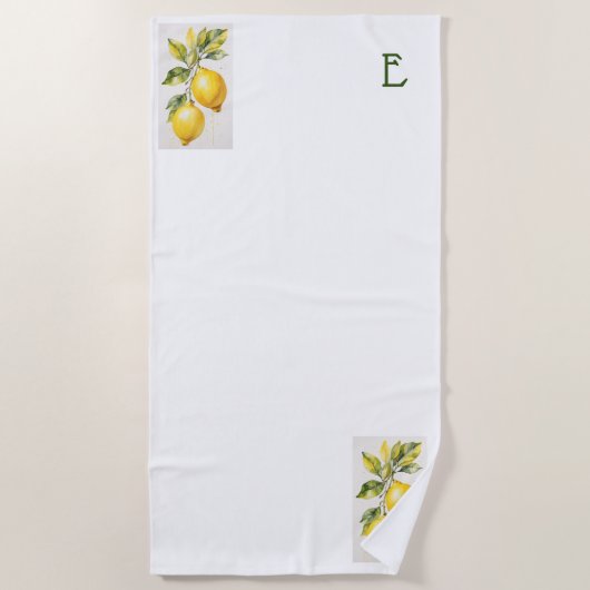 Modern Zesty Lemon Monogram Strandtuch (Vorderseite)