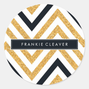 MODERN ZICKZACK PATTERN trendiger Glitzer schwarz Runder Aufkleber