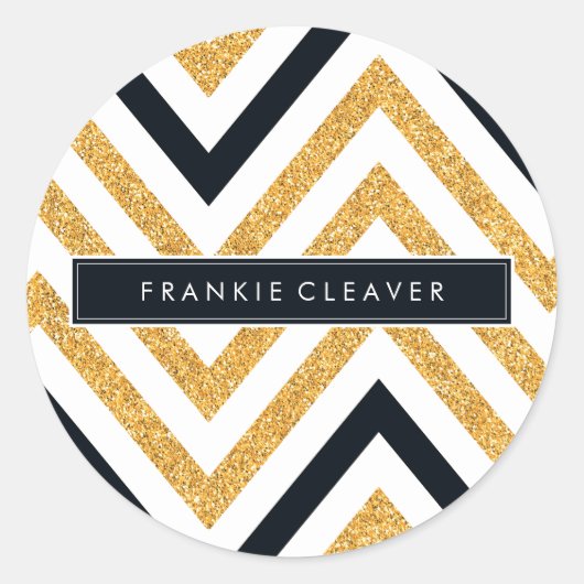 MODERN ZICKZACK PATTERN trendiger Glitzer schwarz Runder Aufkleber (Vorderseite)