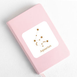 Modern Zodiac Sign Gold Aquarius | Element Air Quadratischer Aufkleber