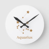 Modern Zodiac Sign Gold Aquarius | Element Air Runde Wanduhr (Vorderseite)