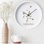 Modern Zodiac Sign Gold Aquarius | Element Air Runde Wanduhr<br><div class="desc">Modern Zodiac Sign Gold Aquarius | Element Air</div>