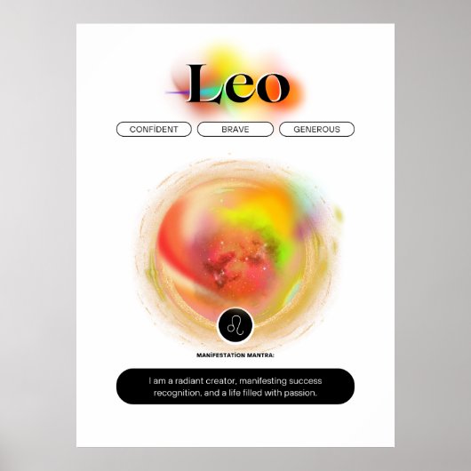 Modern Zodiac Sign Leo Zitat | Elementfeuer Poster (Vorne)