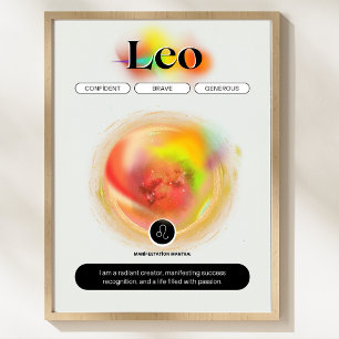 Modern Zodiac Sign Leo Zitat   Elementfeuer Poster