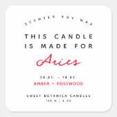 Modern zodiac signe Aries candle label Quadratischer Aufkleber (Vorderseite)