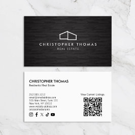 Modern Zuhause Logo Real Anwesen Dunkles Holz QR C Visitenkarte
