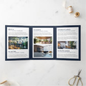 Modern Zuhause Logo Real Anwesen Navy Blue Broschü Dreifach Gefaltete Karte (Innenseite)