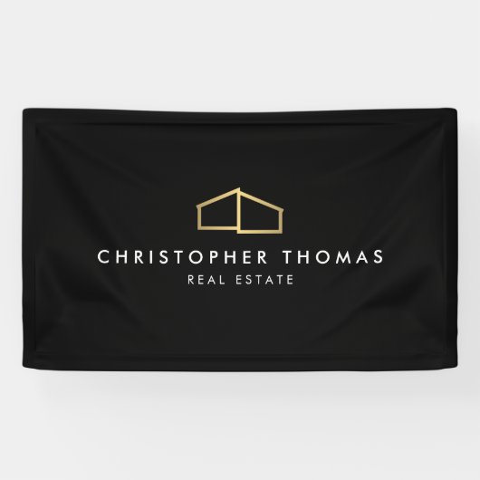 Modern Zuhause Logo Real Anwesen, Realtor Gold/Sch Banner (Horizontal)