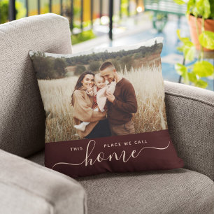 Modern Zuhause Simple Script Foto Sangria Red Kissen