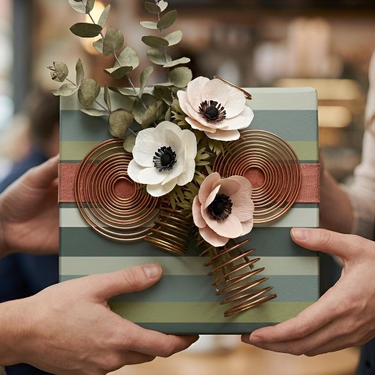 Moderna Linear | Gealterter Salbei und Wintermoos Geschenkpapier