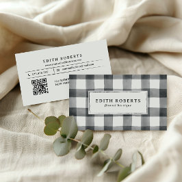 ModernBlack Watercolor Buffalo Kariert QR CODE Visitenkarte
