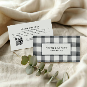 ModernBlack Watercolor Buffalo Kariert QR CODE Visitenkarte