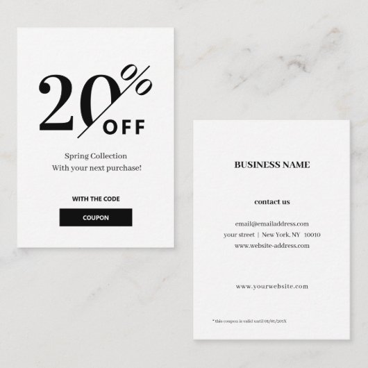 ModernBlack & White Discount Card Rabattkarte (Vorne/Hinten)