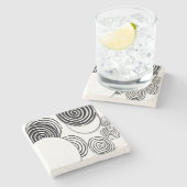 ModernBlackandwhiteCirclestripes Stone Untersetzer (Seitenansicht)