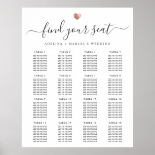ModernCalligraphy Gold Heart Wedding Chart Poster