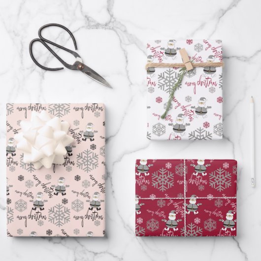 ModernCute Santa Snowflakes Muster Geschenkpapier Set (Vorderseite)