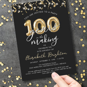 Moderne 100. Geburtstag Script Balloon Streamers Einladung