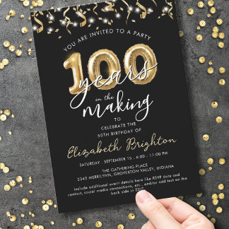 Moderne 100. Geburtstag Script Balloon Streamers Einladung