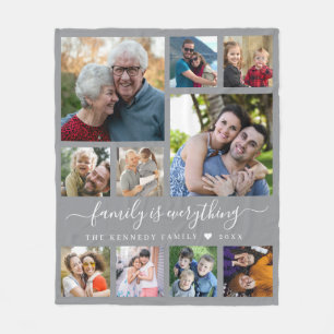 Moderne 10-Foto-Collage Familienname Zitat Grau Fleecedecke