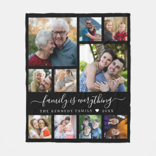 Moderne 10-Foto-Collage Familienname Zitat Schwarz Fleecedecke