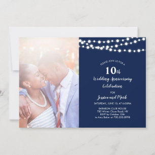 Moderne 10. Hochzeitstag-Einladung - Navy Einladung