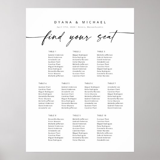 Moderne 10 Tische finden Ihre Sitzkarte Poster (Vorne)