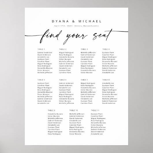 Moderne 11 Tische finden Ihre Sitzkarte Poster (Vorne)