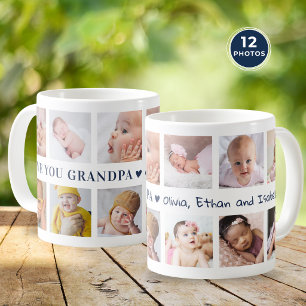 Moderne 12-Foto-Collage Blau Love You Opa Kaffeetasse