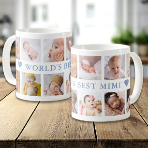 Moderne 12-Foto-Collage Blau Weltbeste Mimi Kaffeetasse